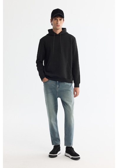 Avva Erkek Siyah Kapüşonlu Baskılı Elastan Regular Fit Sweatshirt A42y1332