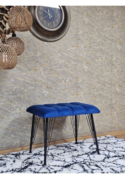 Zafir Metal Siyah Tel Ayaklı 60 Cm Puf Bench - Puf - Bench - Oturak - Mutfak Oturağı - Antre Oturağı Mavi