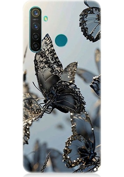 Realme 5 Pro Uyumlu Tül Kanatlı Kelebekler Desenli Silikon Kılıf