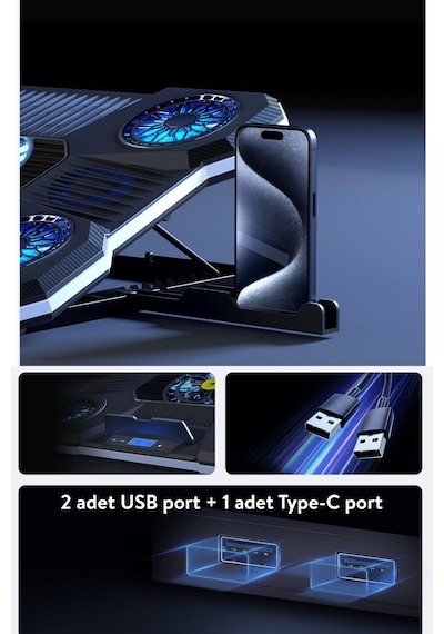 Nitro Rgb Işıklı 9 Fanlı Lcd Göstergeli 2 Usb Girişli Yükselebilen Notebook Soğutucu S24