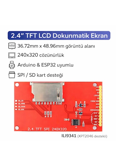 2.4 Tft Lcd Dokunmatik Ekran Ilı9341 Spı Arduino Esp32 Uyumlu