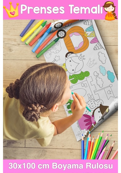 Melolisa 30 Cm - Boyama Prenses Temalı Bebek, Kreş Ve Çocuk Aktivite Ve Boyama Rulosu - Kids Coloring Roll