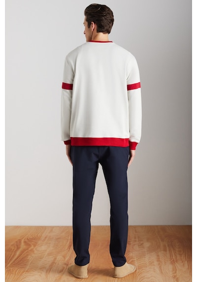 Grımelange Reynon Erkek V Yakalı Aplikeli Organik Pamuklu Içi Polarlı Yumuşacık V Yaka Taş Rengi Sweatshirt