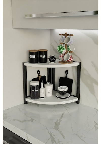 İki Raflı Mutfak Köşe Oval Düzenleyici Raf Metal Gövdeli Çok Amaçlı Mutfak Standı Baharatlık Beyaz İki Raflı Mutfak Köşe Oval Düzenleyici Raf Metal Gövdeli Çok Amaçlı Mutfak Standı Baharatlık Beyaz