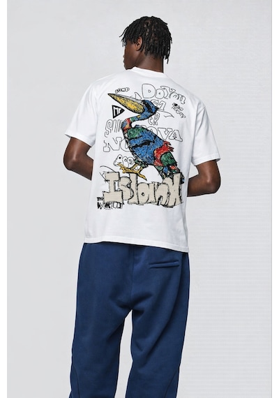 Yolo Street Erkek Oversize Sırt Baskılı Beyaz Tişört %100 Pamuk Graffiti Streetwear Beyaz