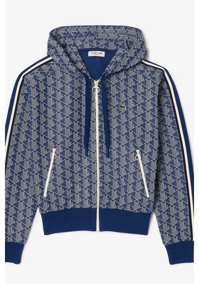 Lacoste Womens Regular Fit Monogram Sweatshirt Kapüşonlu Kadın Sweatshirt Mavi