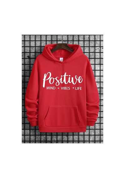 Medinenur Positive Baskılı Kapüşonlu Sweatshirt Kırmızı