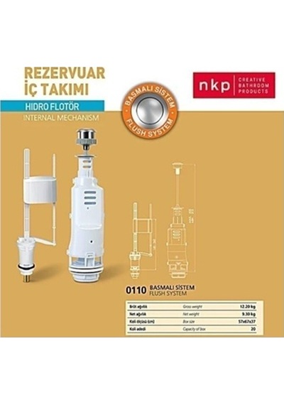 Rezervuar Iç Takımı Basmalı Sistem, Hidro Flatör 0110 Beyaz