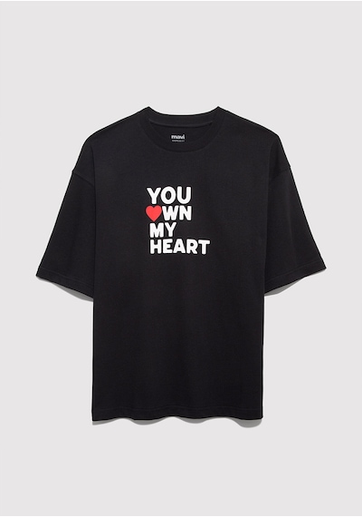 Mavi - You Own My Heart Baskılı Siyah Tişört 0613253-71379 Siyah