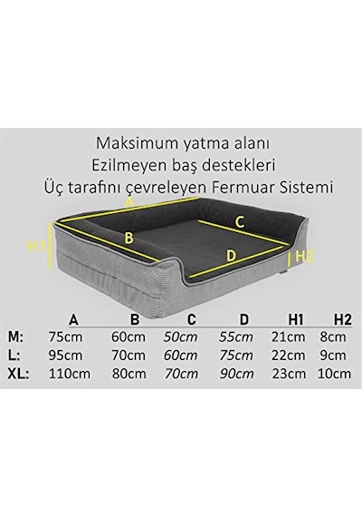 Viscopet Premium Sofa Blok Sungerli Alezli Fermuarlı Yıkanabilir Köpek Yatağı Medium