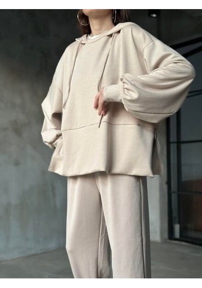Mamayaga Kadın Oversize Fermuarlı Kapüşonlu Sweatshirt Pileli Paça Tesettüre Uygun Spor Şık Eşofman Takımı Bej Mamayaga Kadın Oversize Fermuarlı Kapüşonlu Sweatshirt Pileli Paça Tesettüre Uygun Spor Şık Eşofman Takımı Bej