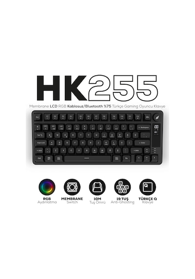 Hk255 Membrane Lcd Rgb Kablosuz/bluetooth Siyah %75 Türkçe Gaming Oyuncu Klavye