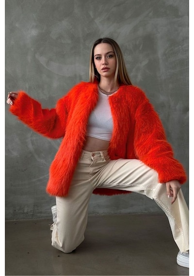 Verymoda Suni Kürk Ceket F1608 Oranj