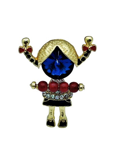 Kırmızı Boncuklu Taşlı Kız Figürü Broş Sevimli Figürlü Şık Brooch Pin Mavi