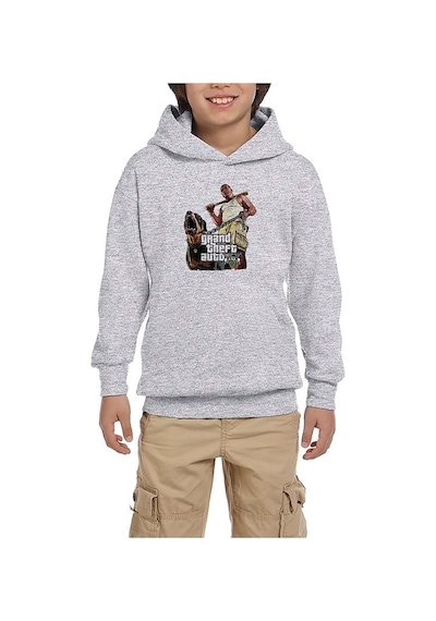 Zepplin Giyim Grand Theft Auto Five Dog And Man Gri Çocuk Kapşonlu Sweatshirt Gri