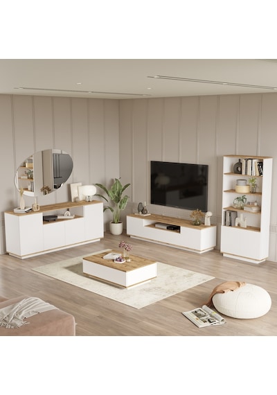 Robin Home Loft Tv Ünitesi Orta Sehpa Konsol Kitaplık 4'Lü Set Ça