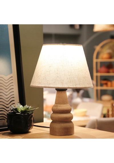 Homing AYD-3562 Natural Ahşap Kumaş Başlık Abajur Keten