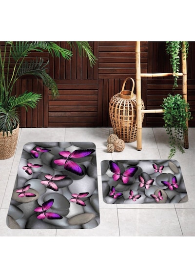 Eliana Home Dijital Baskılı 2'li Banyo Paspas Takımı Lna5036 Mor