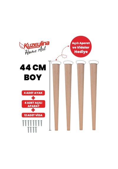 4'lü 44 Cm Doğal Ahşap Ayak Konik Masa-sandalye-tabure- Sehpa Ayağı Ahşap