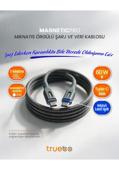 Truebo MagneticPro Dayanıklı Şarj Ve Veri Kablosu