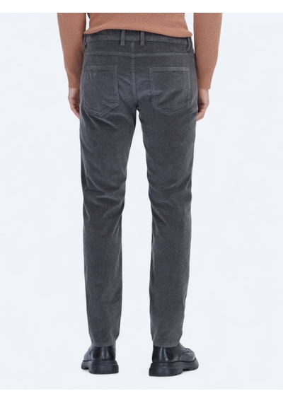 Kip Gri Fitilli Dokuma Slim Fit Kadife Casual Pamuk Karışımlı Pantolon Gri
