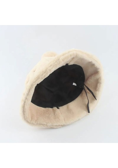 Uniquetrenders Kadın Sevimli Ayı Kulak Peluş Bucket Şapka Bej