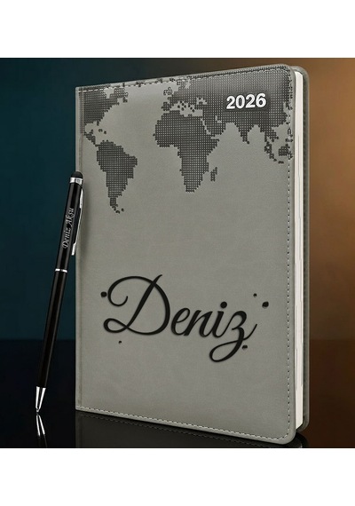 Bk Gift Kişiye Özel İsimli Termo Sert Kapak 2026 Gri Ajanda & Kalem -3, Öğretmenler Günü Hediyesi, Yeni İş Hediyesi 35305 Bk Gift Renkli