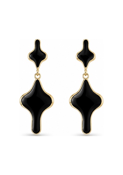 Siyah Parlak Taş Görünümlü Gold Detaylı Sallantılı Kadın Küpe Şık Ve Modern Tasarım Diğer