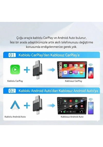 Kablosuz Carplay Ve Android Auto Adaptörü Mini Ergonomik 2in1