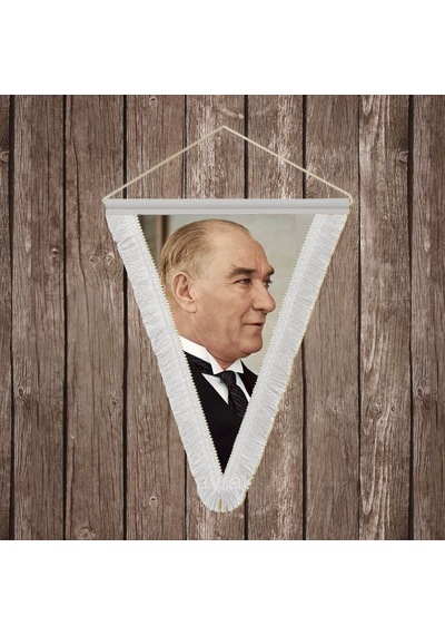Gazi Mustafa Kemal Atatürk Yan Portre Beyaz Saçaklı Üçgen Flama Bayrak Hatıra Flama Ata58 Diğer