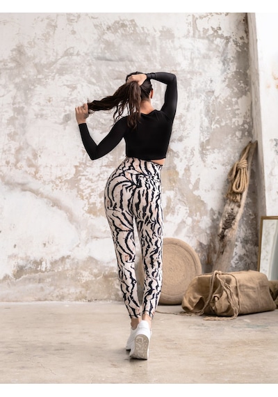 Lismina Bakır Gölgeli Siyah Beyaz Zebra Desen Spor Tayt Beyaz - Siyah