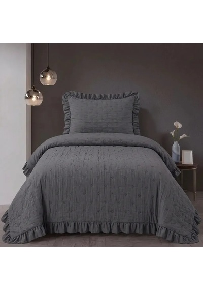 Maja Çift Taraflı Elyaf Dolgulu Tek Kişilik Yatak Örtüsü Antrasit