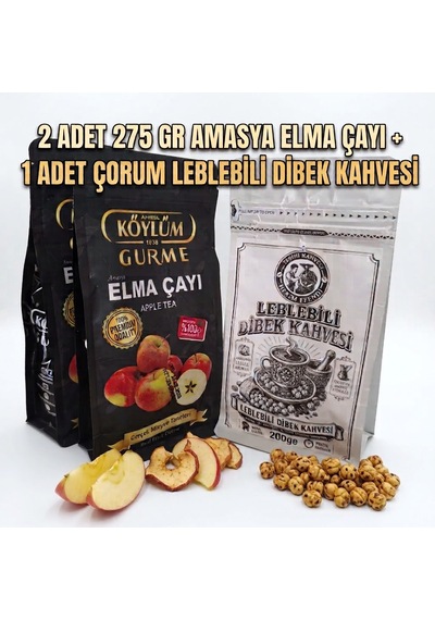 Köylüm Gurme Doğal Amasya Elma Çayı 275 Gr 2 Adet + Hekim Efendi Leblebili Dibek Kahvesi 200 Gr