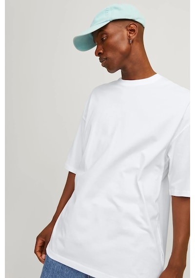 Jack & Jones Erkek Jjecharge Bisiklet Yaka Oversize %100 Pamuk T-shirt 12259975 Beyaz Beyaz