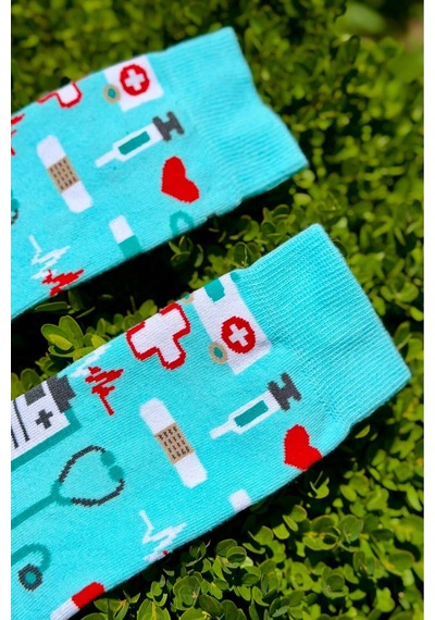 Lousocks Unisex Doktor Hemşire Ambulans Desenli Mavi Soket Çorap