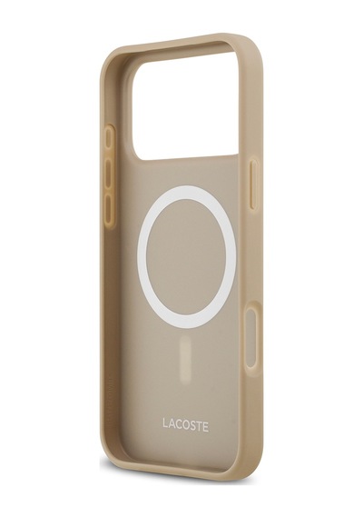Apple Uyumlu iPhone 17 Pro Max Kılıf Lacoste Lisanslı M-safeli Pu Pike Desenli Metal Logo Kartlıklı Kapak Bej Bej