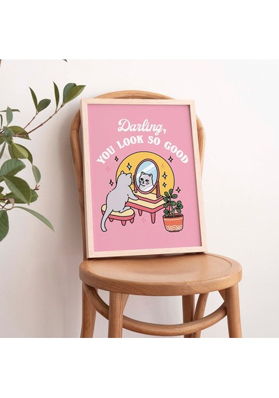 Kız Kedi Kendini Sevme Duvar Baskısı, Pozitiflik Sevgilim Çok İyi Görünüyorsun Alıntısı, Pembe Posterler