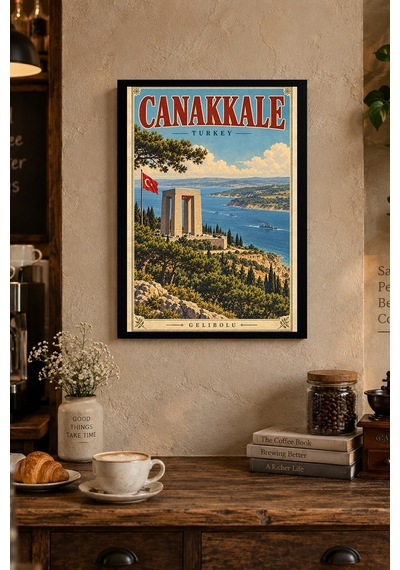 Kıyıdaki Anıt İllüstrasyonu Desenli Dekoratif Mdf Tablo, Çerçeve Görünümlü Ahşap Poster