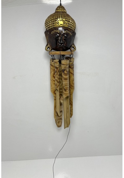 Bambu Rüzgar Çanı Buda Kafası Dekorlu - 40 Cm