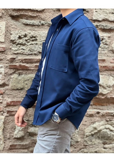 Oversize Gabardin Pamuklu Hediye Kutulu Erkek Ceket Gömlek Fs-003868 - Lacivert-2552