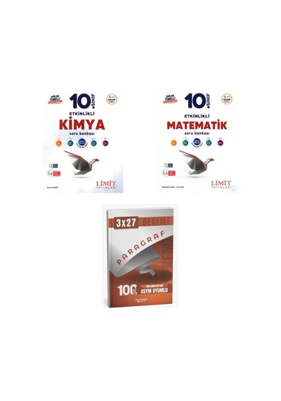 2027 Limit 10. Sınıf Etkinlikli Maarif Kimya + Matematik Soru + Anla Kazan Paragraf Deneme 3'lü Set