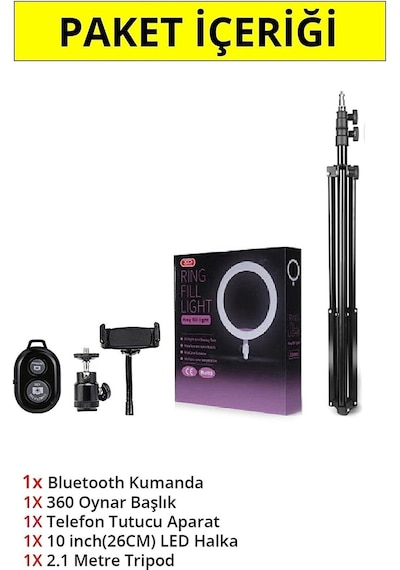 Asfal Kumandalı Youtuber Selfie Led Işıklı 210 CM Tripod 10 Inç (26 CM) Kuaför Makyaj Işığı Tiktok Işığı