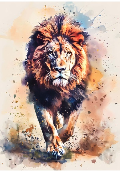 Aslan Figürlü Watercolor Duvar Tablosu 50x70cm - Pvc Canlı Uv Baskı Çerçevesiz Tablo