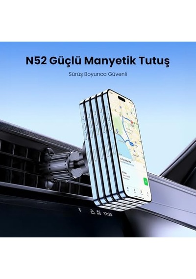 Bix Bxch14 360 Ayarlanabilir Hava Menfezi İçin Metal Kancalı Manyetik Araç İçi Telefon Tutucu Siyah