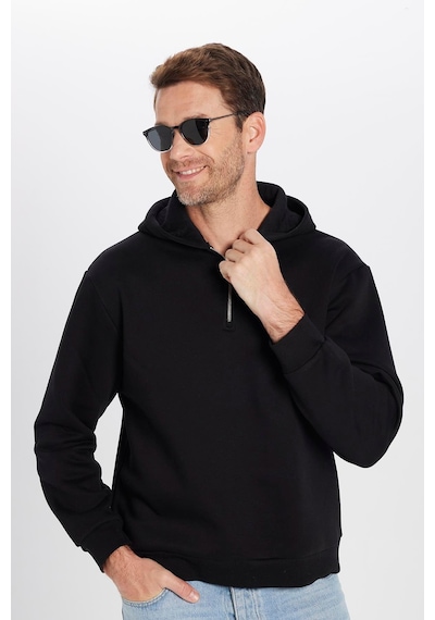 Tudors Unisex Relax Fit Rahat Kesim Pamuklu İçi Polarlı Yarım Fermuarlı Siyah Kapüşonlu Sweatshirt-32459 Siyah Tudors Unisex Relax Fit Rahat Kesim Pamuklu İçi Polarlı Yarım Fermuarlı Siyah Kapüşonlu Sweatshirt-32459 Siyah