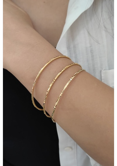 Chavin 3 Adet Gold Çelik Ajda Bilezik Halka Bayan Bileklik Ev12sr Gold