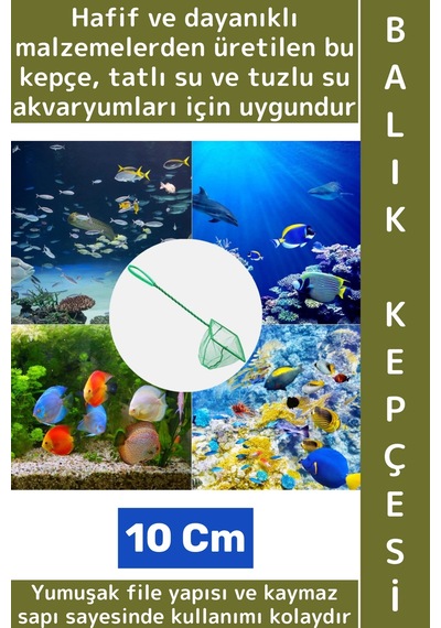 Wintoup Dayanıklı Kaymaz Sap Hafif Yumuşak Fileli Tatlı Tuzlu Su Uyumlu Pratik Akvaryum Balık Kepçesi 10 Cm