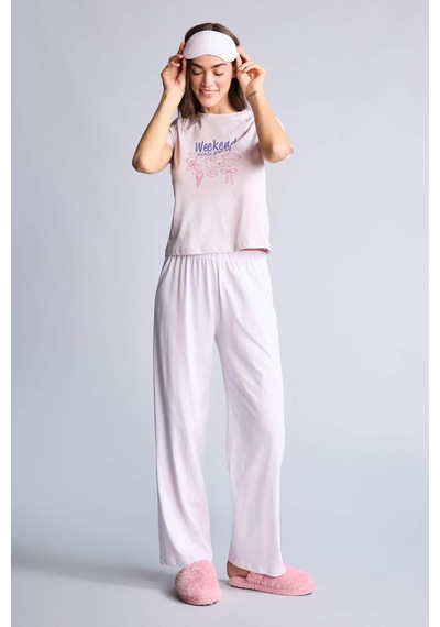 Defacto Pijama Takımı Baskılı Üst Alt H2022ax26smpn425 Pembe-pn425