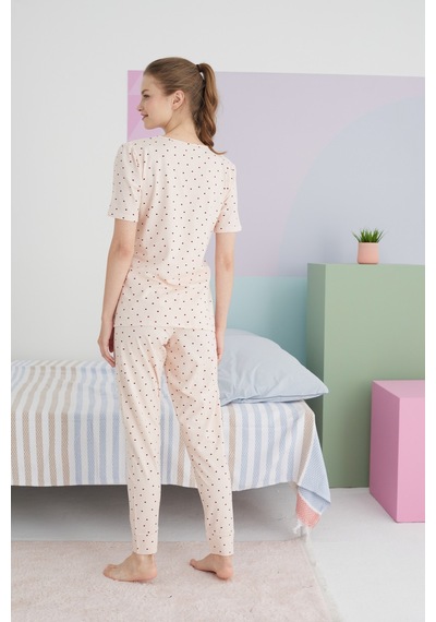 Siyah İnci Pamuklu Örme Pijama Takım 24117046 Çok Renkli