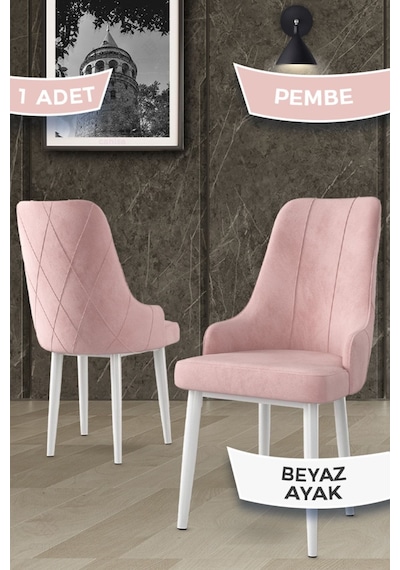 Canisa Concept Trex Serisi 1.sınıf Babyface Kumaş 1 Adet Pembe Sandalye Beyaz Metal Ayak Sandalye Pembe Ayakları Beyaz